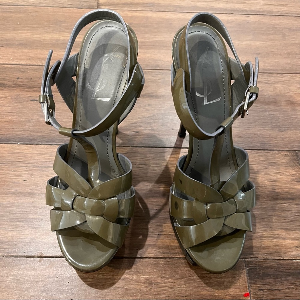 YSL Tribute Sandals Size 37- Green/Gray